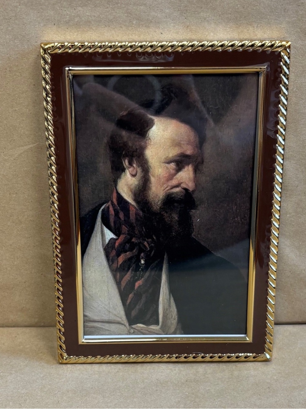 Brooks Brothers Metal 4 x 6 Picture Frame Brown & Gold Easel Back  F461008